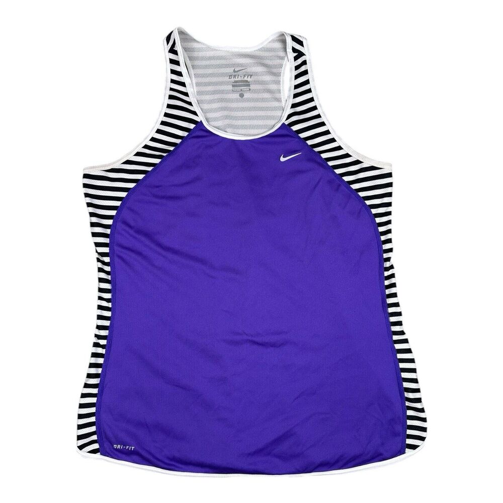 Nike Dri Fit Womens Black Purple Striped Racerback Tank Top LARGE